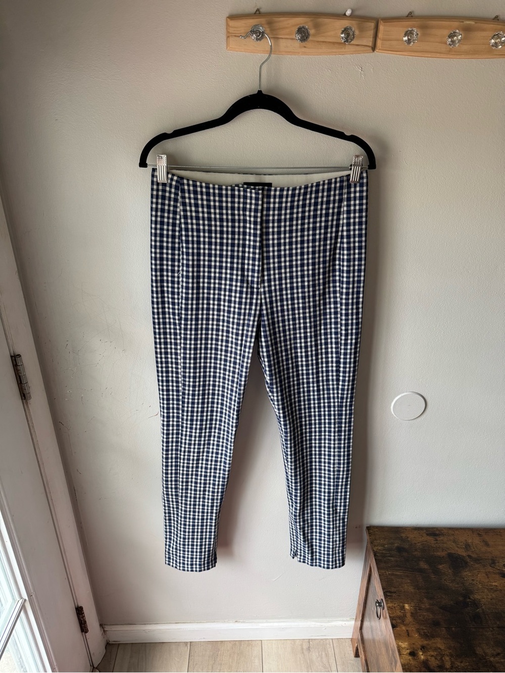 Ann Taylor Navy & White Gingham Ankle Pants Size 8 Stretch Comfort Waist